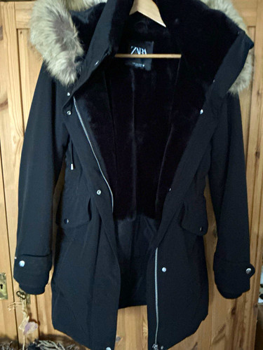 Zara damen parka schwarz - schwarz, gr.